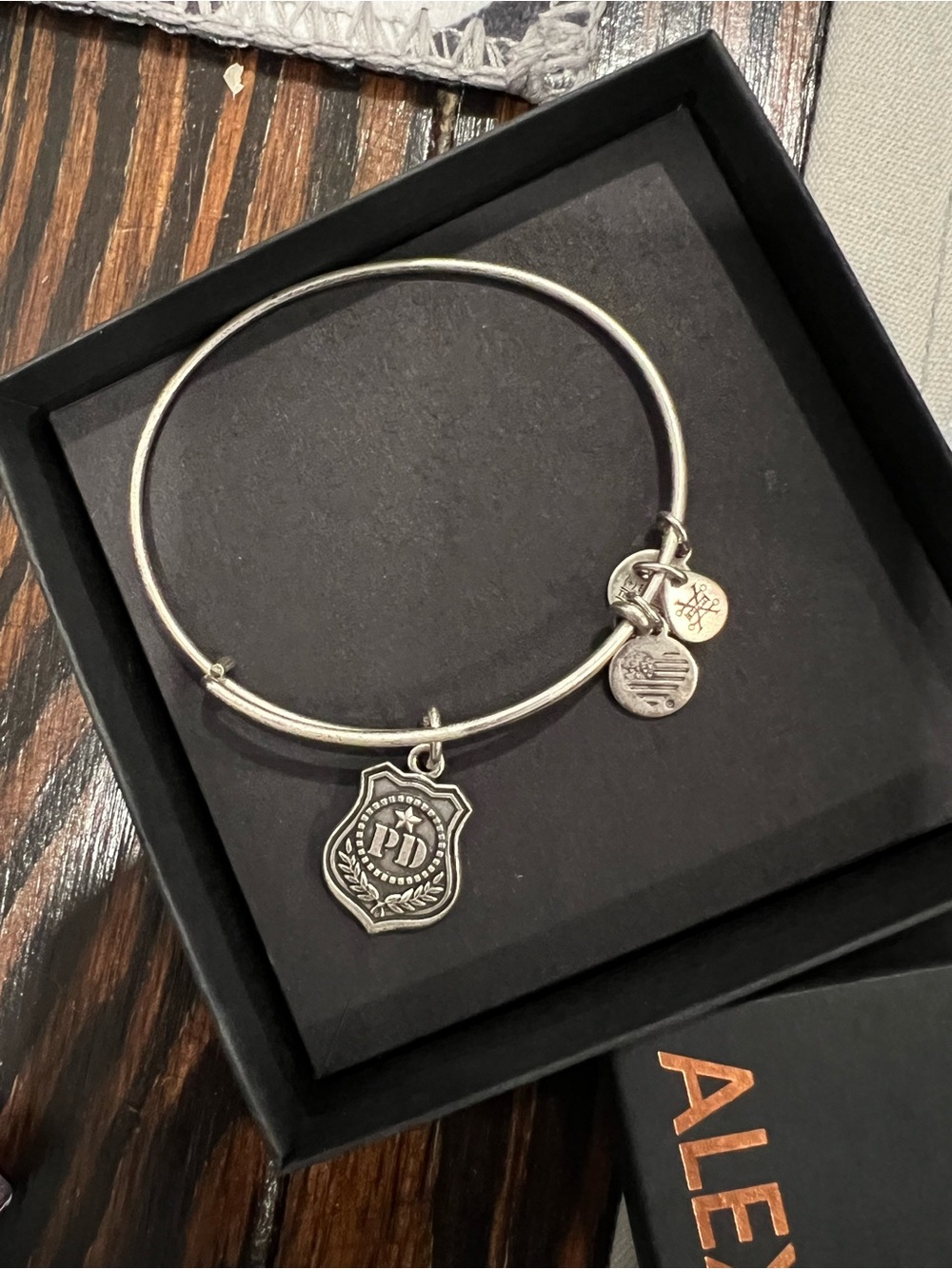 Alex and Ani Silver PD Shield Charm Expandable Bangle